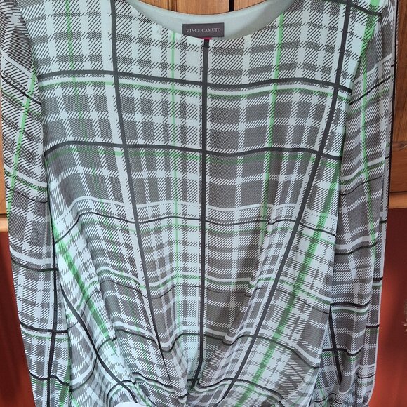 Vince Camuto Green Plaid Flowy High Low Blouse - Picture 1 of 7